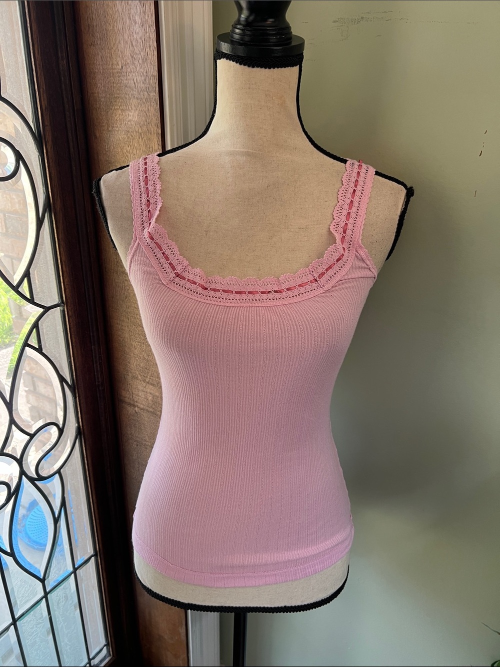 FP Movement by Free People Pink Lace-Trim Ribbed Camisole